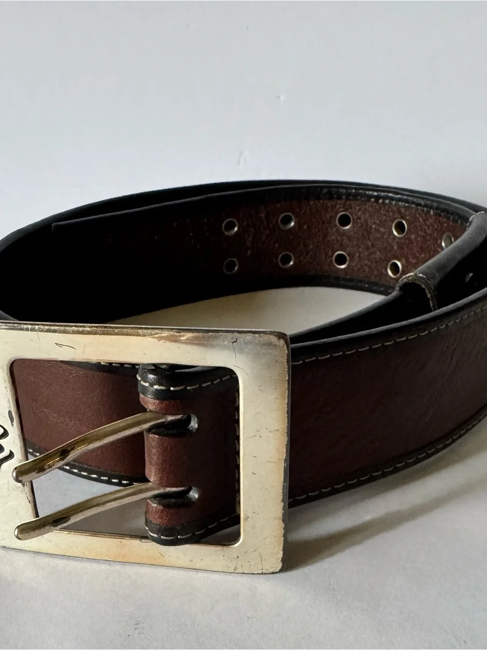 Rocawear Unisex 30” Vintage Genuine Italian Leather Brown Black Silver Buckle